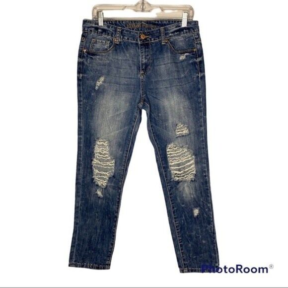ZCO Jean Womens 9 Blue 10’’ Mid Rise Distressed Destroyed Denim Juniors Straight - Picture 1 of 8